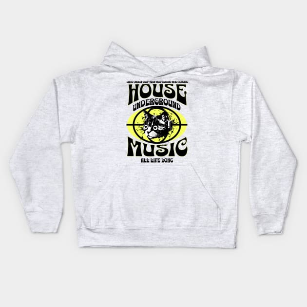 HOUSE MUSIC  - Underground Cat (Black/Yellow) Kids Hoodie by DISCOTHREADZ 